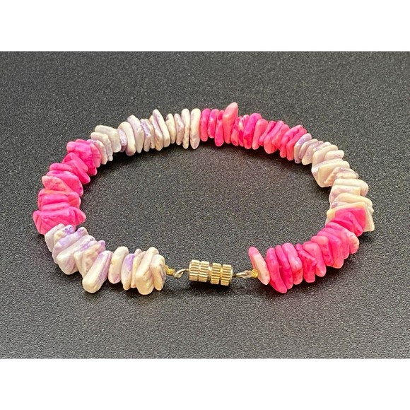 Pink and Light Purple Puka Shell Bead Bracelet - Picture 3 of 3
